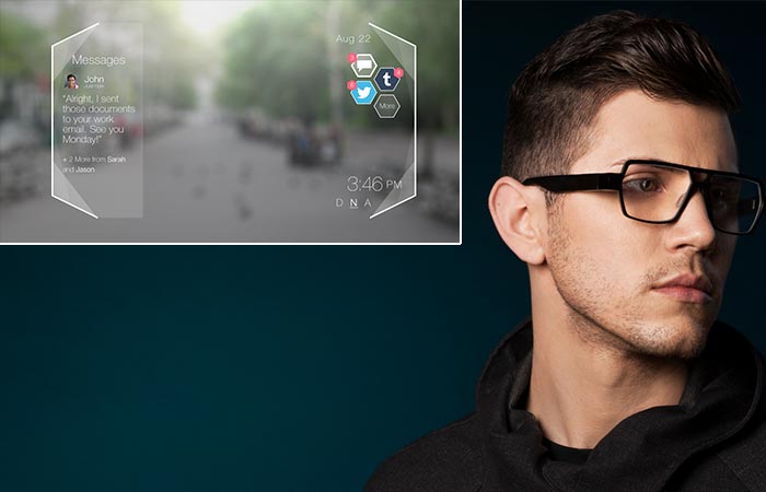 Man wearing Shima glasses and a picture of the notifications