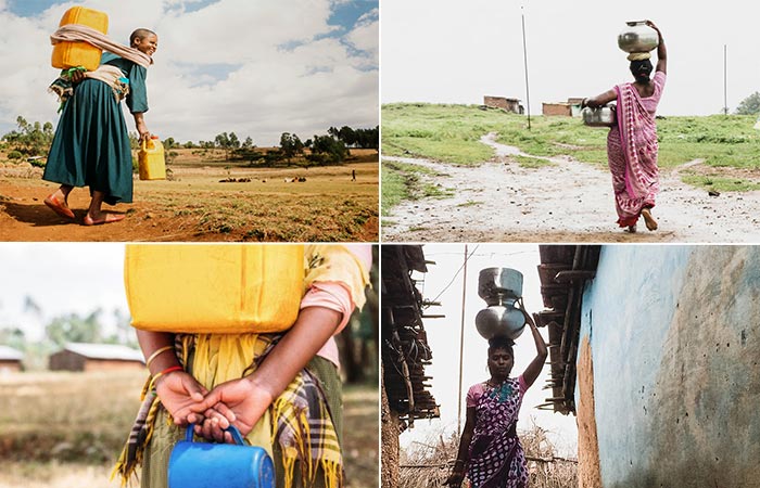 Four Images Of Women Carrying Water