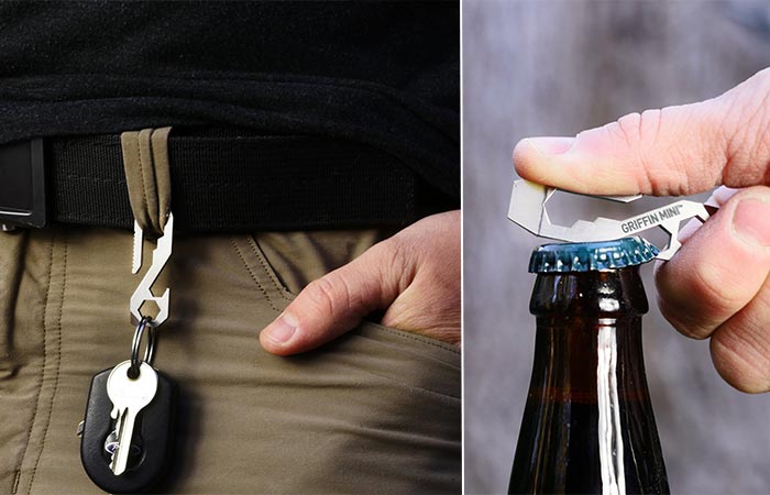 Carrying Griffin Pocket Multi Tool On A Belt Loop And Opening A Bottle Of Beer With It