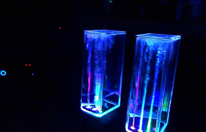 SoundSoul Dancing Water Speakers being used in a dark room