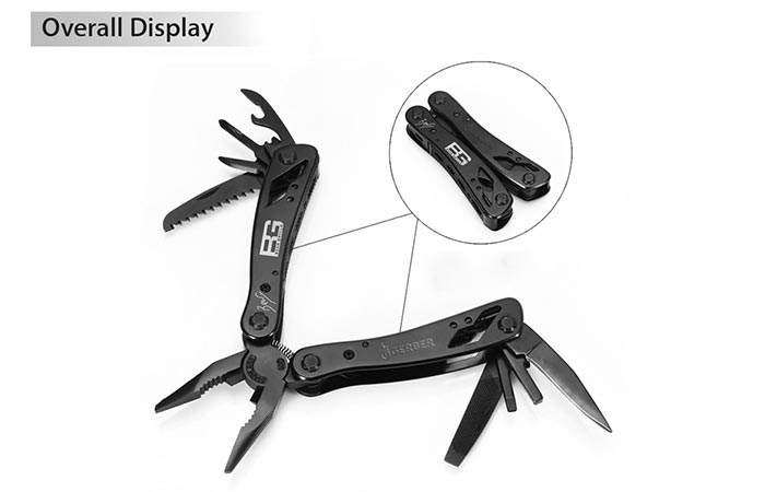 Different views of all the Gerber Multifunctional Pliers tools and then how it looks when it's folded