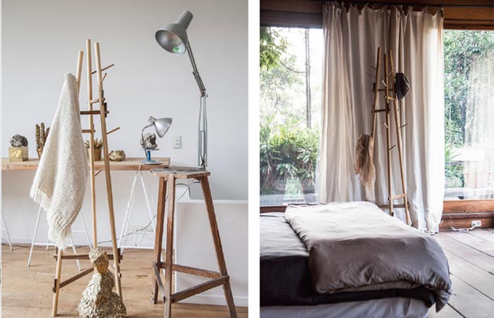 Two different views of the Sticotti Coat Rack