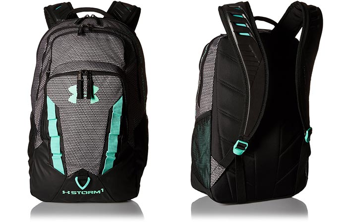 Two different views of the Under Armour Storm Recruit Backpack