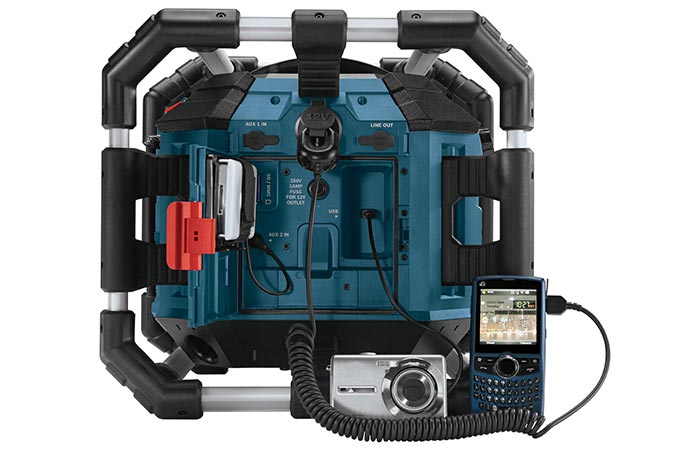 Bosch Power Box charging a camera and a phone