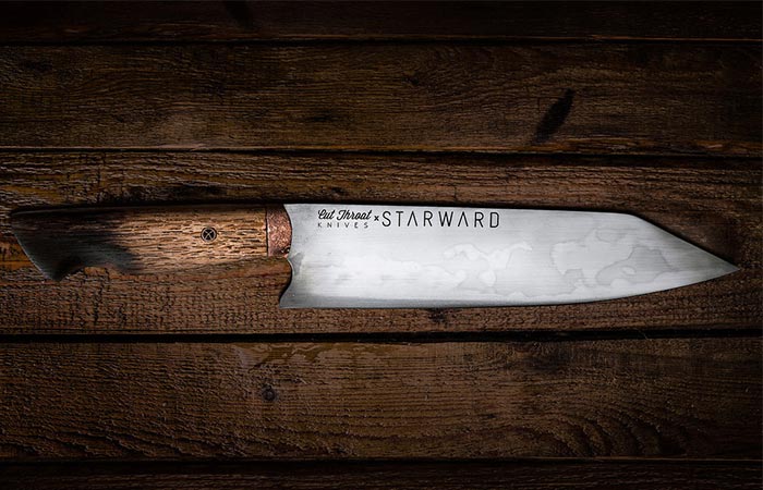 a carbon steel knife from Cut Throat Knives and Starward