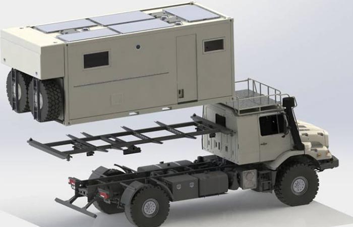 Bliss Mobil Expedition Vehicle fits onto a truck
