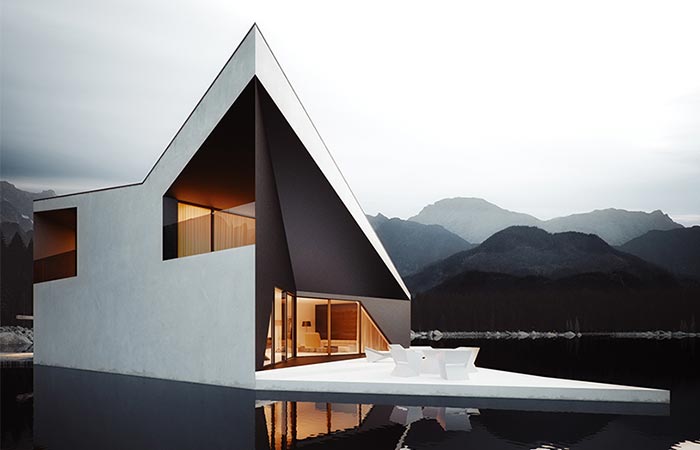 Crown House | A Minimalistic Lake House Project from the side