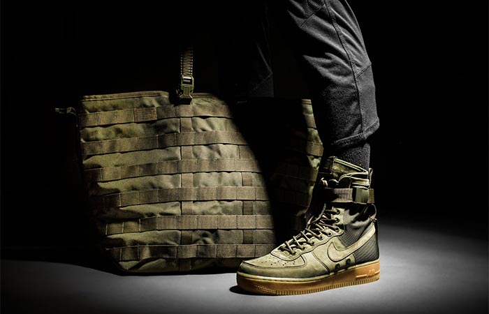 military inspired Nike shoes and a bag