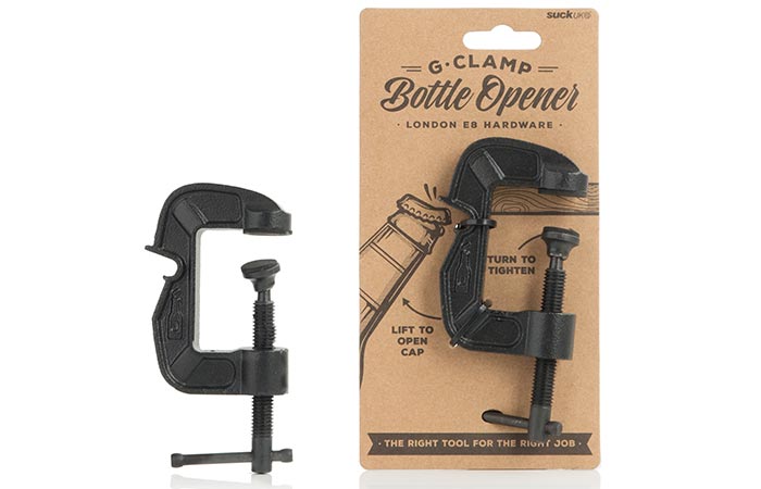 G-Clamp Bottle Opener with its packaging