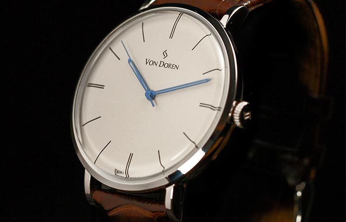 Von Doren watch with white dial and blue hands