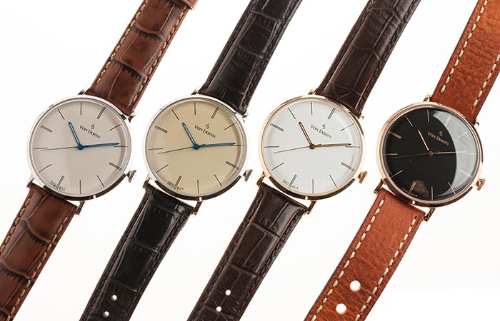 The four different color combinations that can be found in the Von Doren watch collection