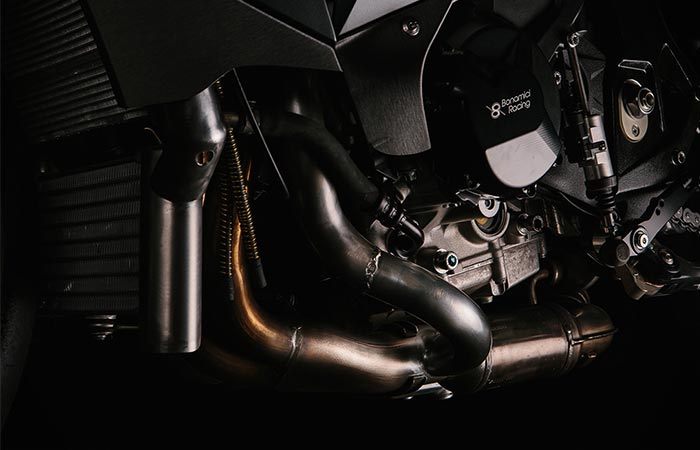 Close up of the customized air intake on the BMW S 1000 RR Turbo 