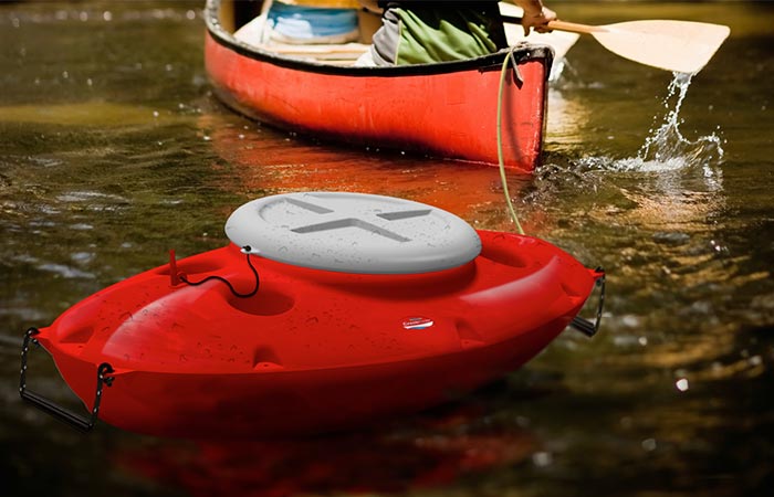 red CreekKooler being towed by a kayak