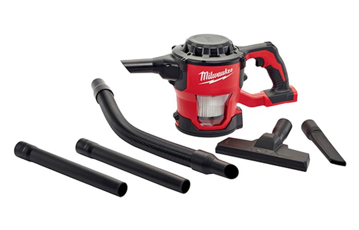 Milwaukee M18 Compact Cordless Vacuum Cleaner with all of its attachments