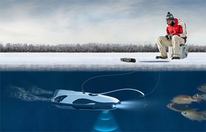 PowerRay Underwater Robot being used for ice fishing