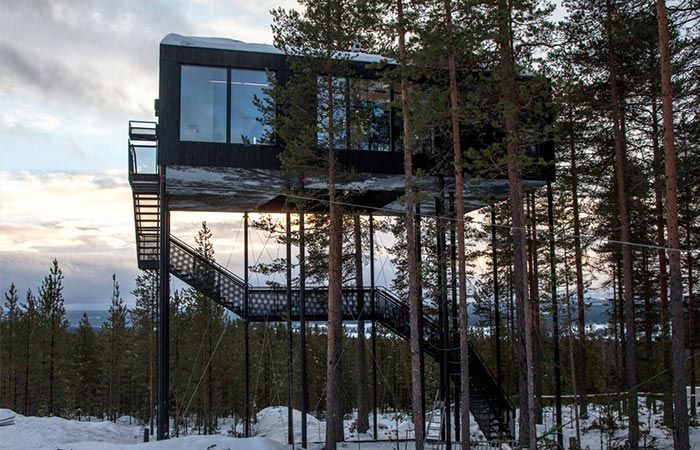 the exterior of a swedish treehotel