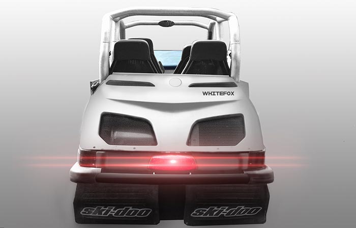 Back view of the Whitefox Snowmobile 
