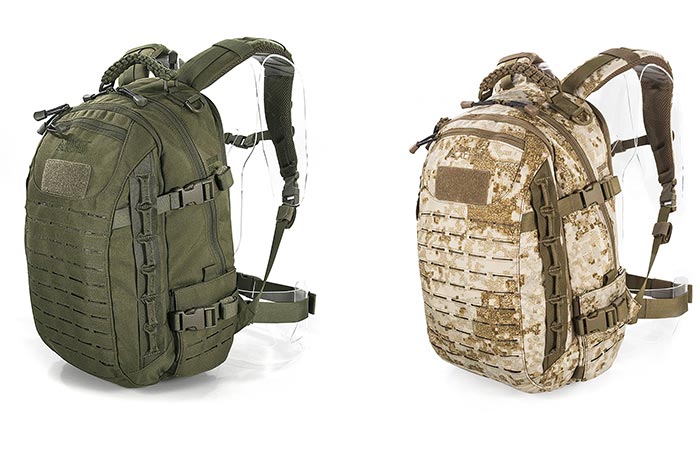 Two different colors of the Direct Action Dragon Egg Tactical Backpack