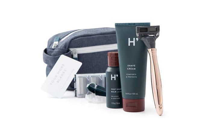 products inside Harry's Essential Travel Dopp Kit