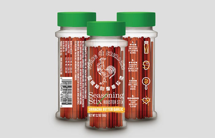 Front and back view of the Sriracha Seasoning Stix bottle