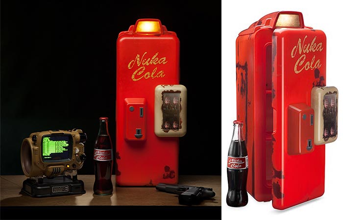 Two different views of the Fallout 4 Nuka Cola Mini Refrigerator