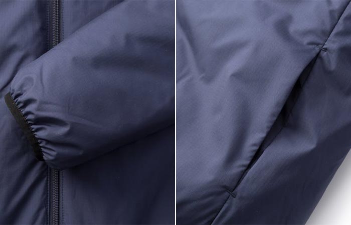 Finisterre Aeris Reversable Jacket view of the cuff, and pocket.