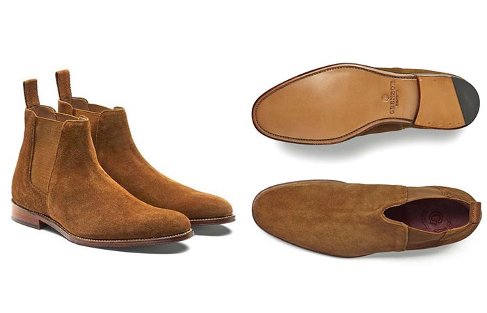 two images of suede chelsea boots