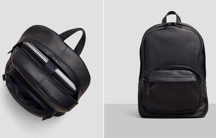 Top and front view of the Kenneth Cole Columbian Leather Computer Backpack