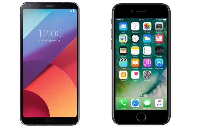LG G6 next to iPhone 7