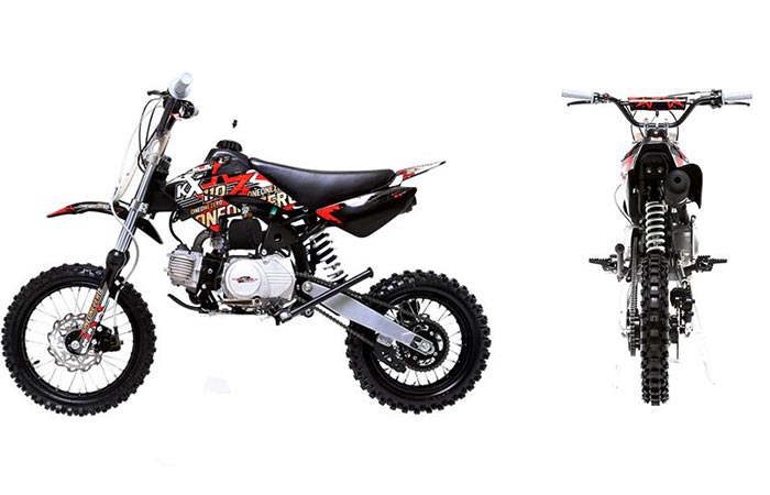 Side view and back view of the M2R Racing Pit Bike