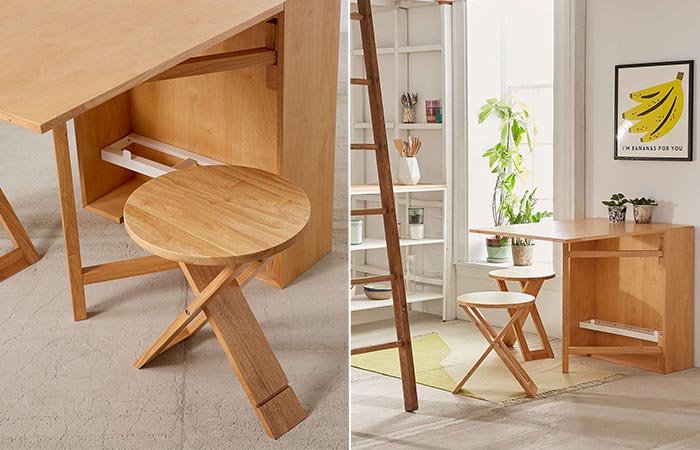 two images of a collapsible table