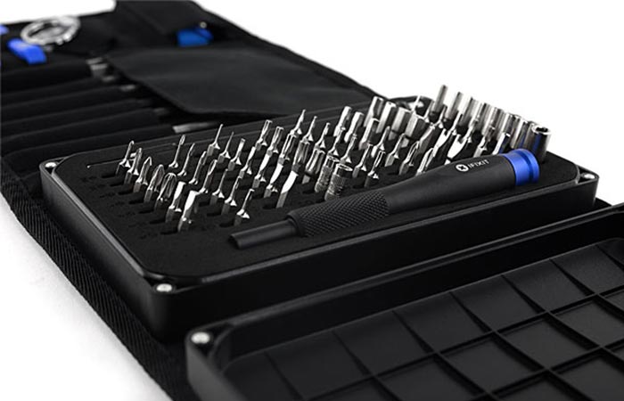 Close up view of the iFixit Pro Tech Toolkit screwdriver bits