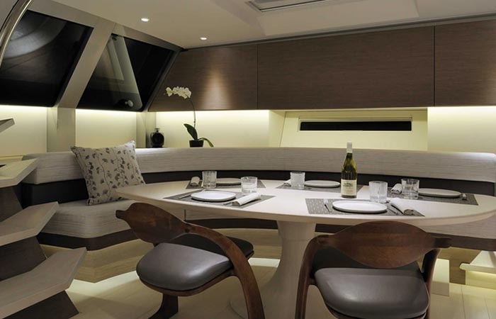 Dining room of the Angel’s Share Luxury Superyacht 
