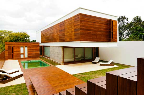 exterior view of a home with wood facade