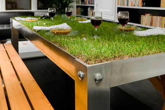 grass covered dining table