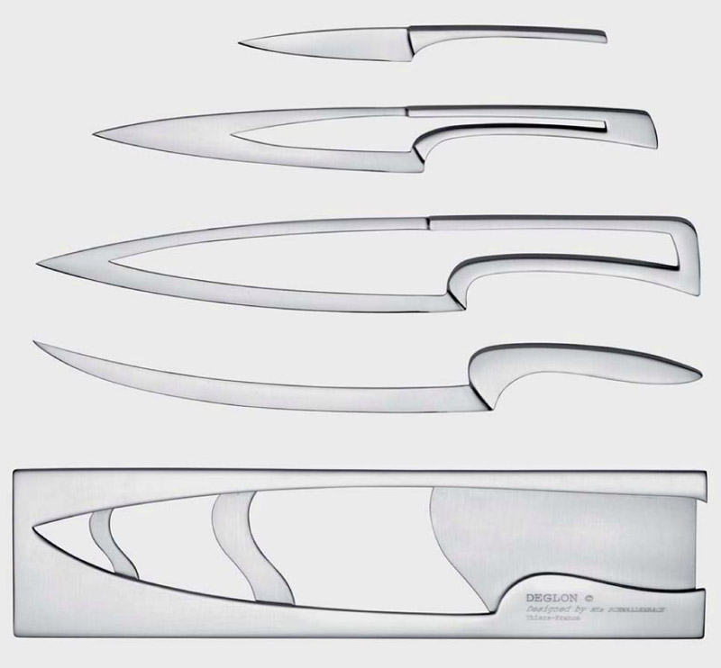 Deglon Meeting Knife Set knives separated with stainless steel board