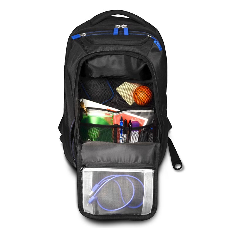 ENERGI+ Backpack open with the inner contents visible