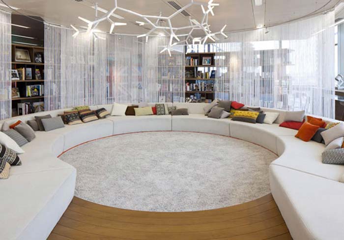 white lounge at Google's London Offices