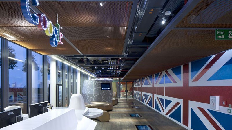Google Logo and the Union Jack at Google's London Offices by Penson