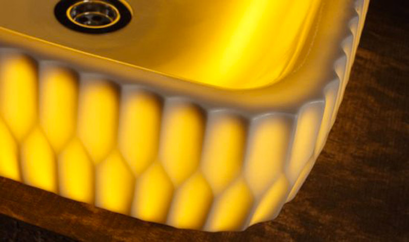 closeup view of an LED illuminated washbasin