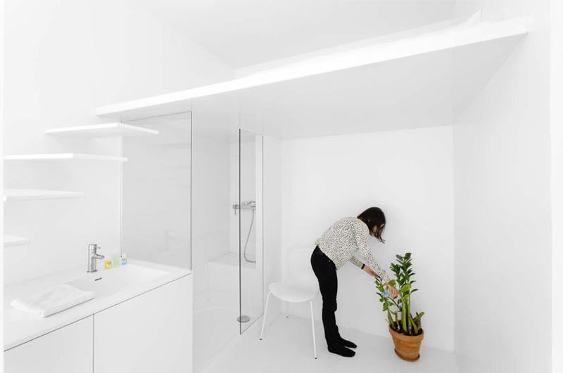 bathroom in a micro studio apartment in Paris