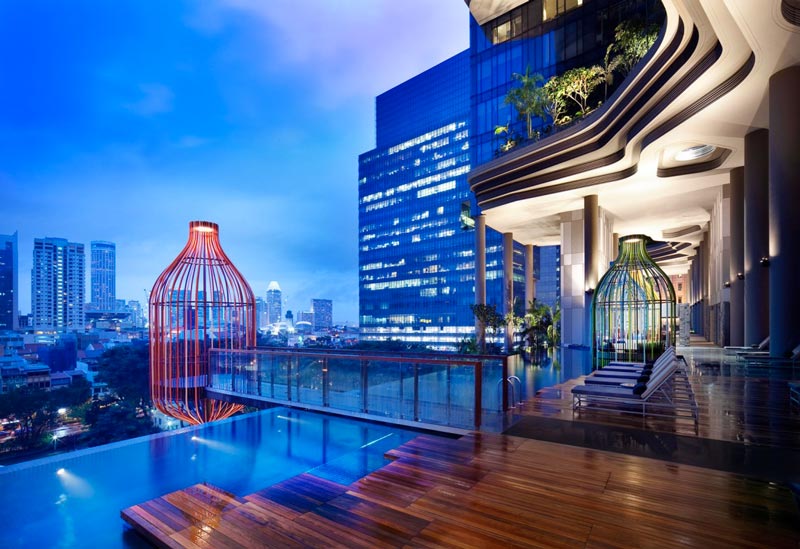 outdoor pool and view at the Parkroyal Singapore