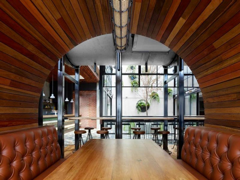 leather dining booth at Prahran Hotel in Victoria