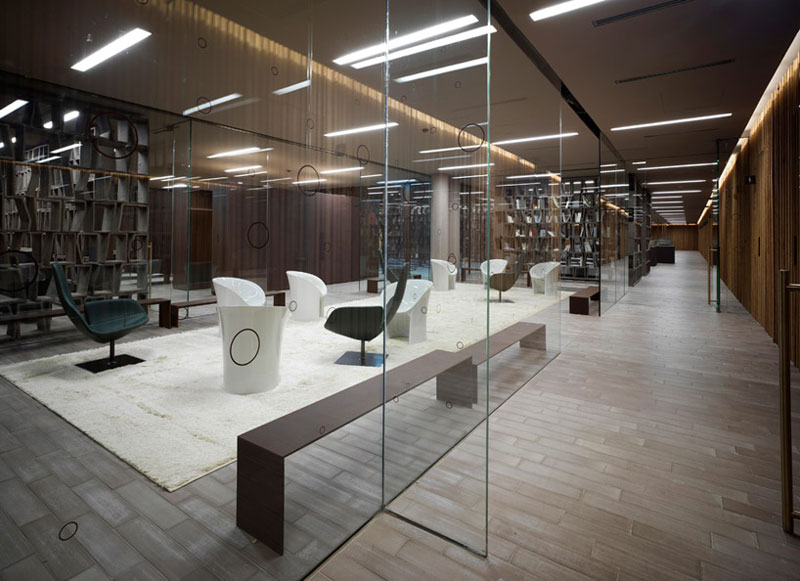 Library area at the Antinori Winery by Archea Associati 