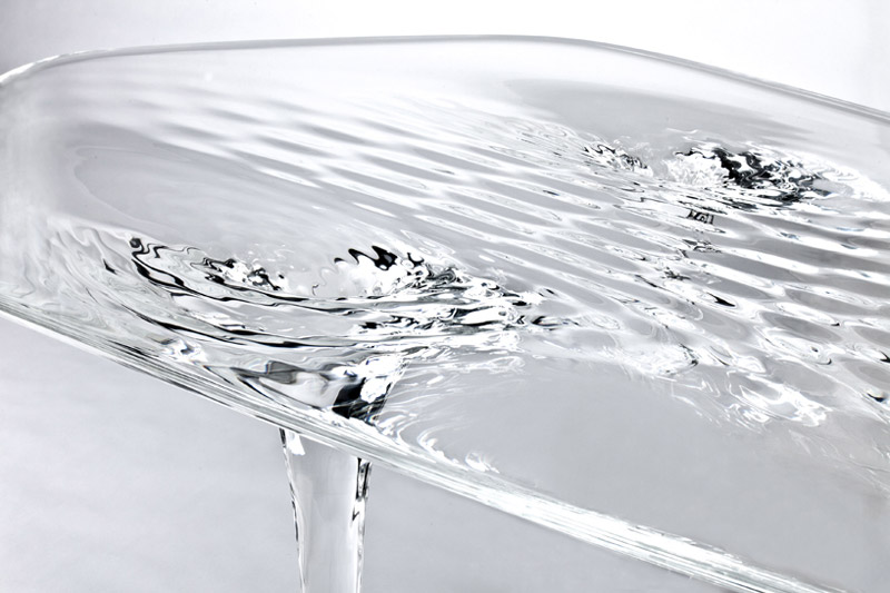 Closeup view of the Liquid Glacial Table designed by Zaha Hadid
