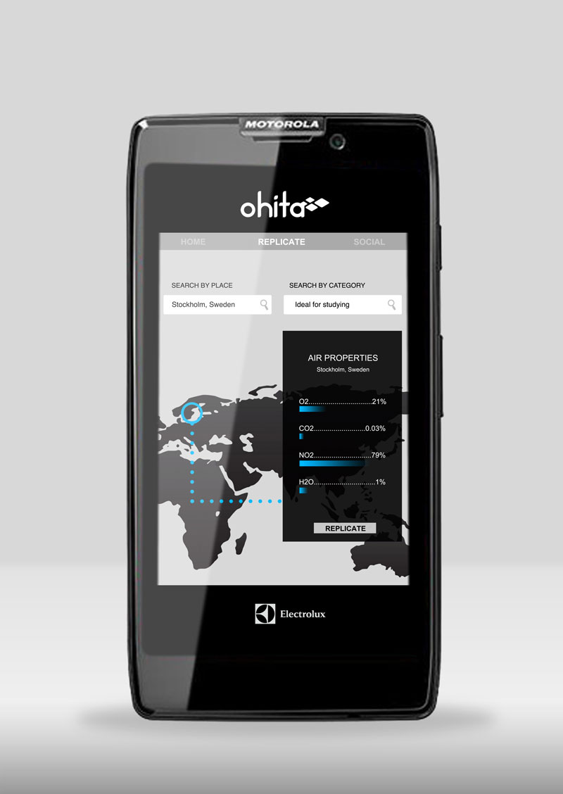 Smarthphone application for the Ohita Air Cleaner Replicator