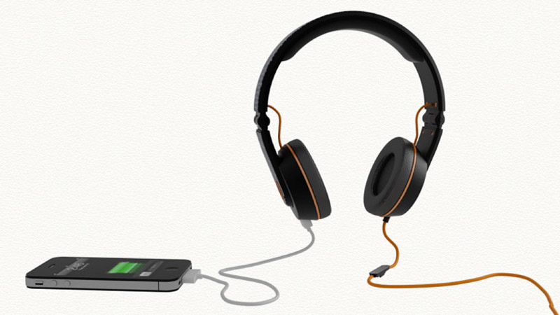 OnBeat solar powered headphones charging an iPhone 5
