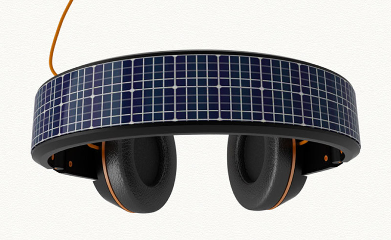 Top view of the solar panels on the OnBeat solar powered headphones