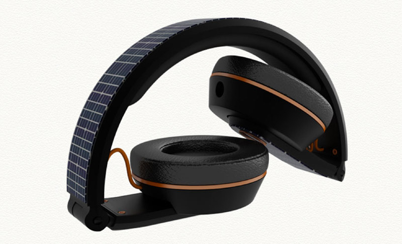 Folded position of the OnBeat solar powered headphones