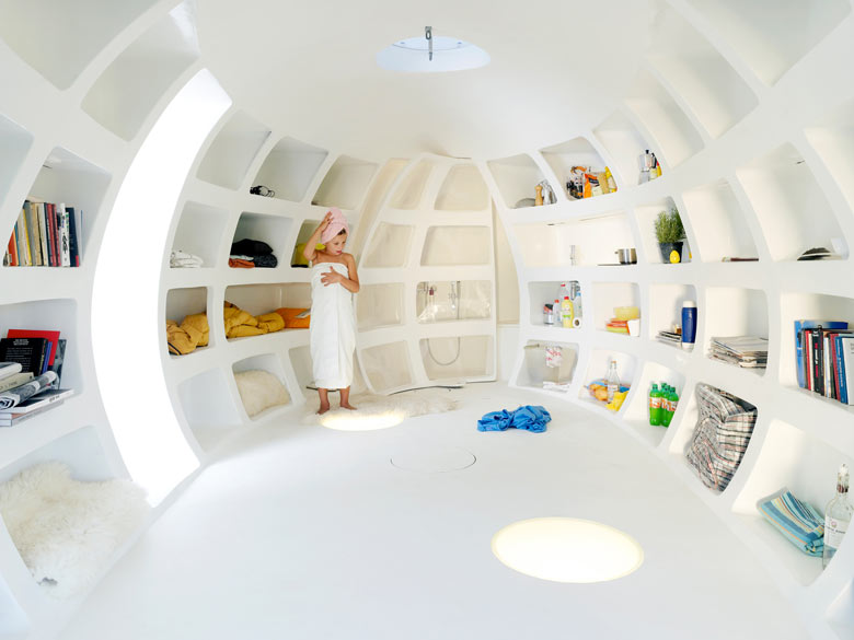 Interior design of the blob VB3 Mobile Living Pod by dmvA Architects